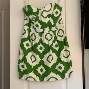 Shoshanna Ikat Mini Strapless Dress Green/White, 4